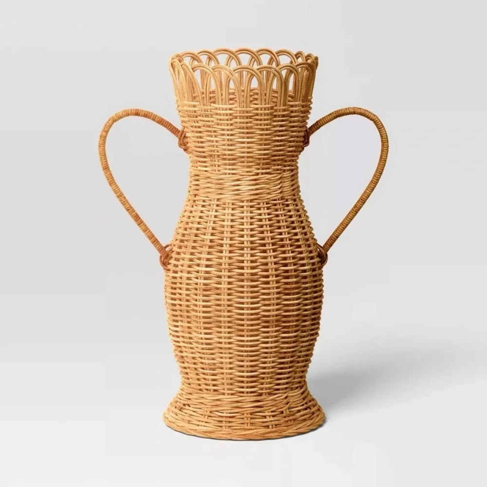 Woven Rattan Vase‎ with Handles.